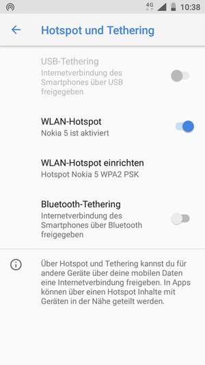 Ihr Handy ist jetzt für die Verwendung als Modem eingerichtet