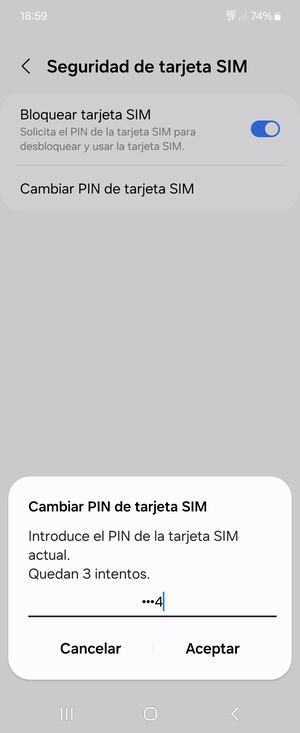 Introduzca su PIN de la tarjeta SIM actual y seleccione Aceptar
