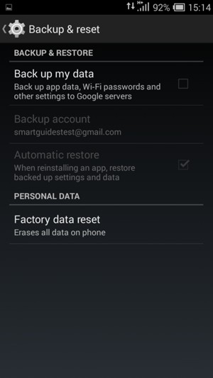 Check the Back up my data checkbox