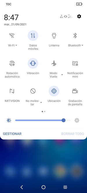 Seleccione Vibración para cambiar al modo silencio
