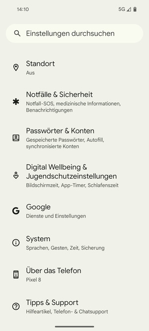 Scrollen Sie und wählen Sie System