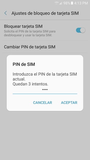 Introduzca su PIN de la tarjeta SIM actual y seleccione ACEPTAR
