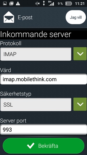 Scrolla ner och ange Exchange-serveradress