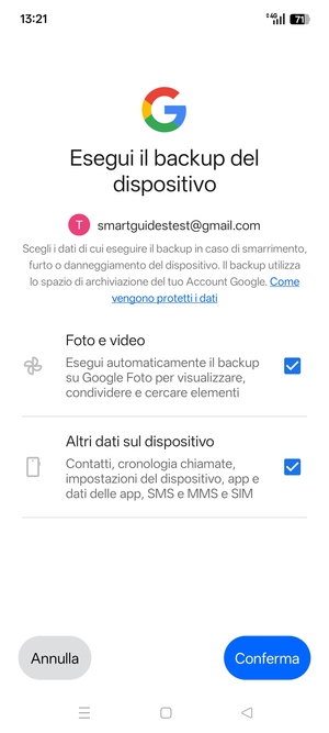 Seleziona le opzioni preferita e poi Conferma
