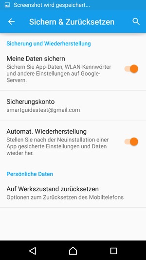 Schalten Sie Meine Daten sichern ein und wählen Sie Sicherungskonto