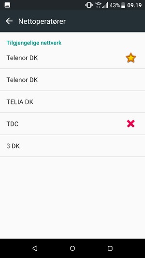 Velg en nettverksoperatør fra listen