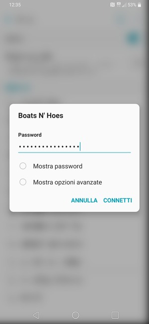 Inserisci la password del Wi-Fi e seleziona CONNETTI