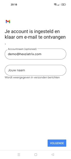 Geef uw account een naam en voer uw naam in. Selecteer VOLGENDE