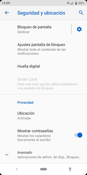 Desplácese y seleccione Avanzado