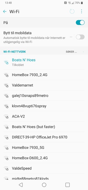 Du er nå koblet til Wi-Fi-nettverket