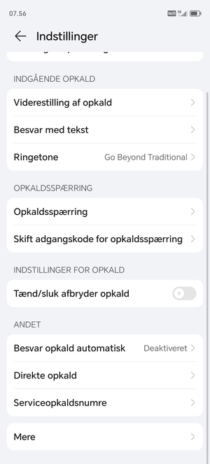 Scroll til  og vælg Mere