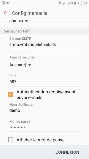 Faites défiler vers le bas et saisissez l'adresse du serveur sortant