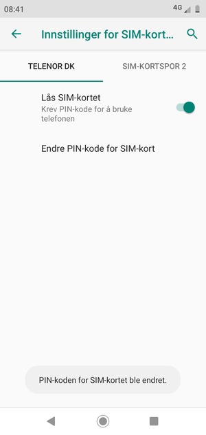 Din PIN-kode for SIM-kort er endret