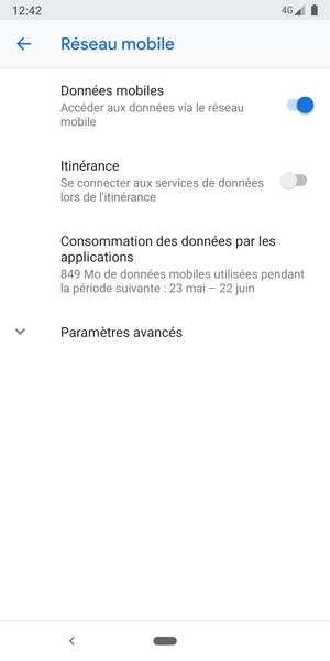Sélectionnez Paramètres avancés