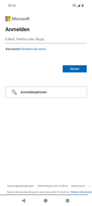 Geben Sie Ihre E-Mail-Adresse ein und wählen Sie Weiter