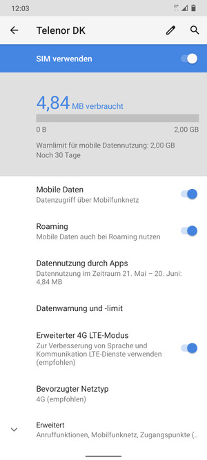 Wählen Sie Erweitert