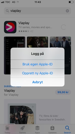 Velg Bruk egen Apple-ID