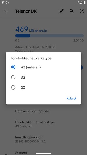 Velg ønsket alternativ