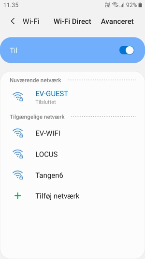 Du er nu tilsluttet Wi-Fi netværket