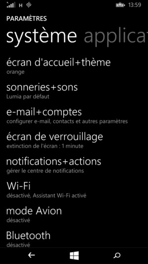 Sélectionnez e-mail + comptes