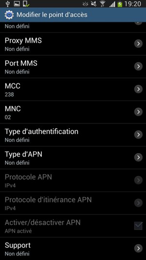Faites défiler vers le bas et saisissez les informations MMS