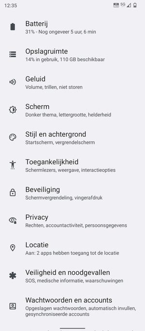 Scroll naar en selecteer Beveiliging