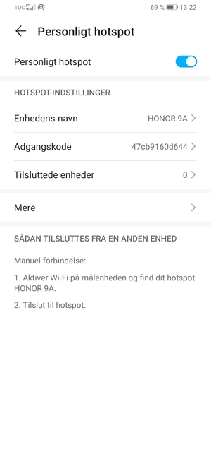 Din telefon er nu sat op til brug som modem