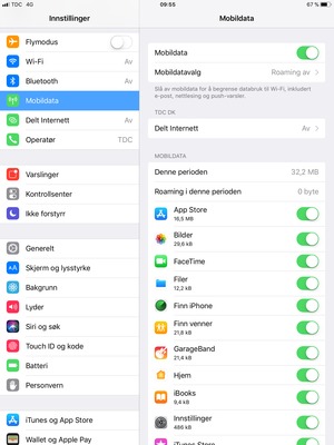 For å bytte PIN-koden til SIM-kortet, velg Mobildata og Mobildatavalg