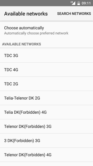 Select a network operator from the list