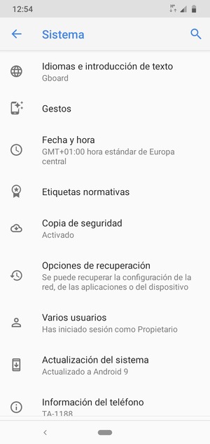 Seleccione Actualización del sistema