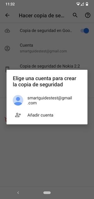 Seleccione su cuenta de copia de seguridad