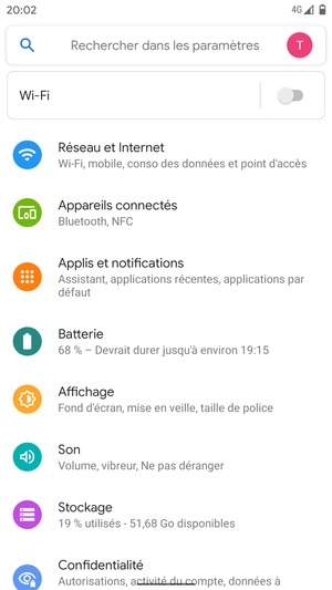 Sélectionnez Réseau et Internet