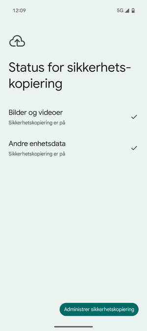 Velg Administrer sikkerhetskopiering