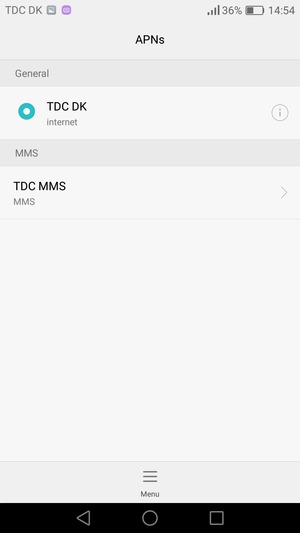 Select the Internet access point