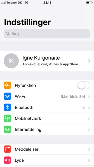 Vælg Apple-id, iCloud, iTunes & App Store