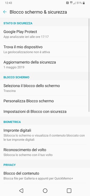 Seleziona Seleziona il blocco dello schermo