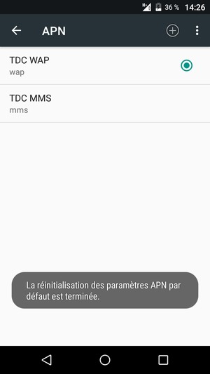 Votre téléphone va être réinitialisé avec les paramètres Internet et MMS par défaut
