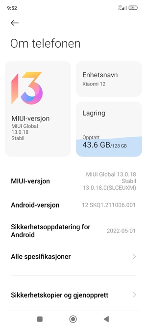 Bla til og velg Sikkerhetskopier og gjenopprett