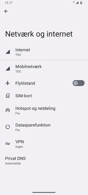 Vælg Mobilnetværk