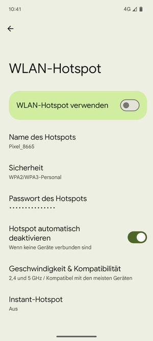 Wählen Sie Passwort des Hotspots