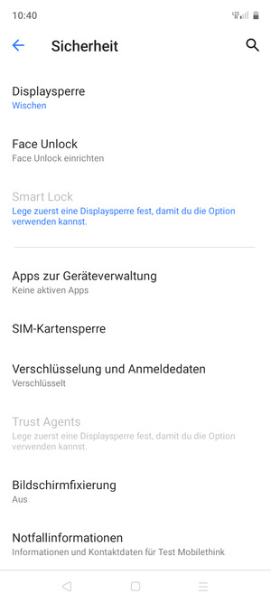 Um die PIN für die SIM-Karte zu wechseln, scrollen Sie und wählen Sie SIM-Kartensperre