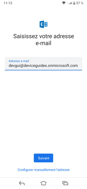 Saisissez votre adresse e-mail et sélectionnez Configurer manuellement l'adresse