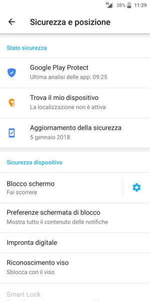 Seleziona Blocco schermo