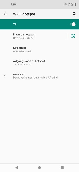 Din telefon er nu sat op til brug som modem
