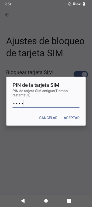 Introduzca su PIN de tarjeta SIM antiguo y seleccione ACEPTAR