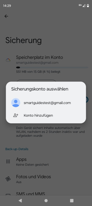 Wählen Sie Ihr Konto für Backup
