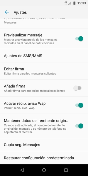 Seleccione Ajustes de SMS/MMS