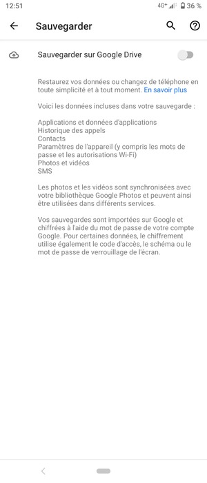 Activer le Sauvegarder sur Google Drive