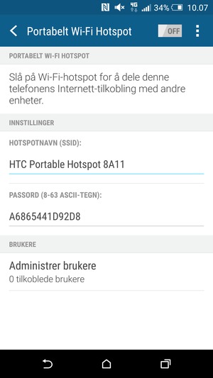 Skriv inn et passord på minst 8 tegn og slå på Portabelt Wi-Fi Hotspot