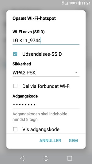 Indtast en adgangskode på minimum 8 tegn og vælg GEM